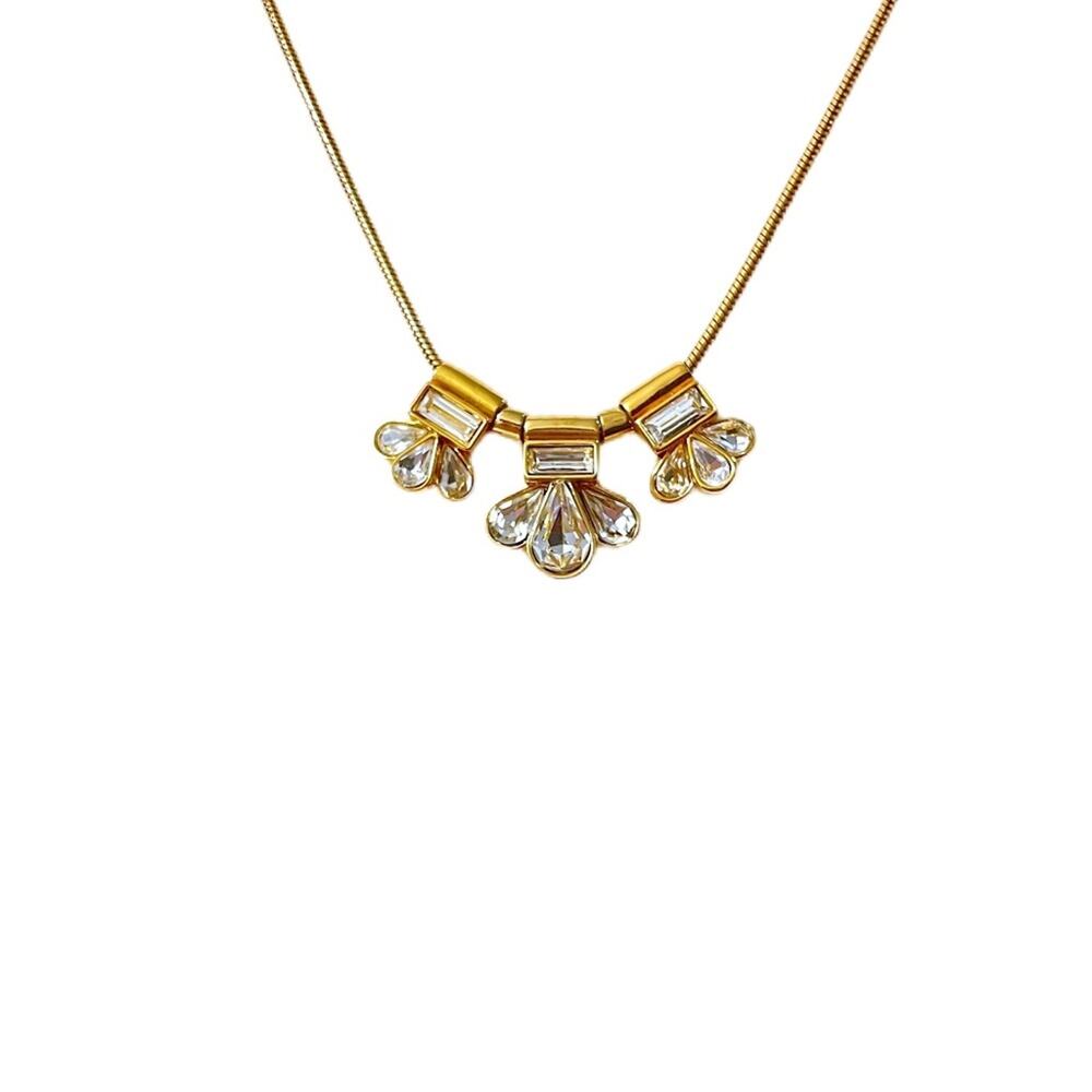 Fossil Gold & Crystal Pendant Necklace 16"